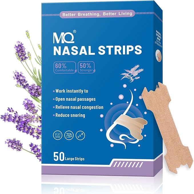MQ 50ct Nasal Strips for Snoring Lavender Scent Nose Strips for Breathing Extra Strength Snore Strips to Open Nasal Passages, Relieve Nasal Congestion