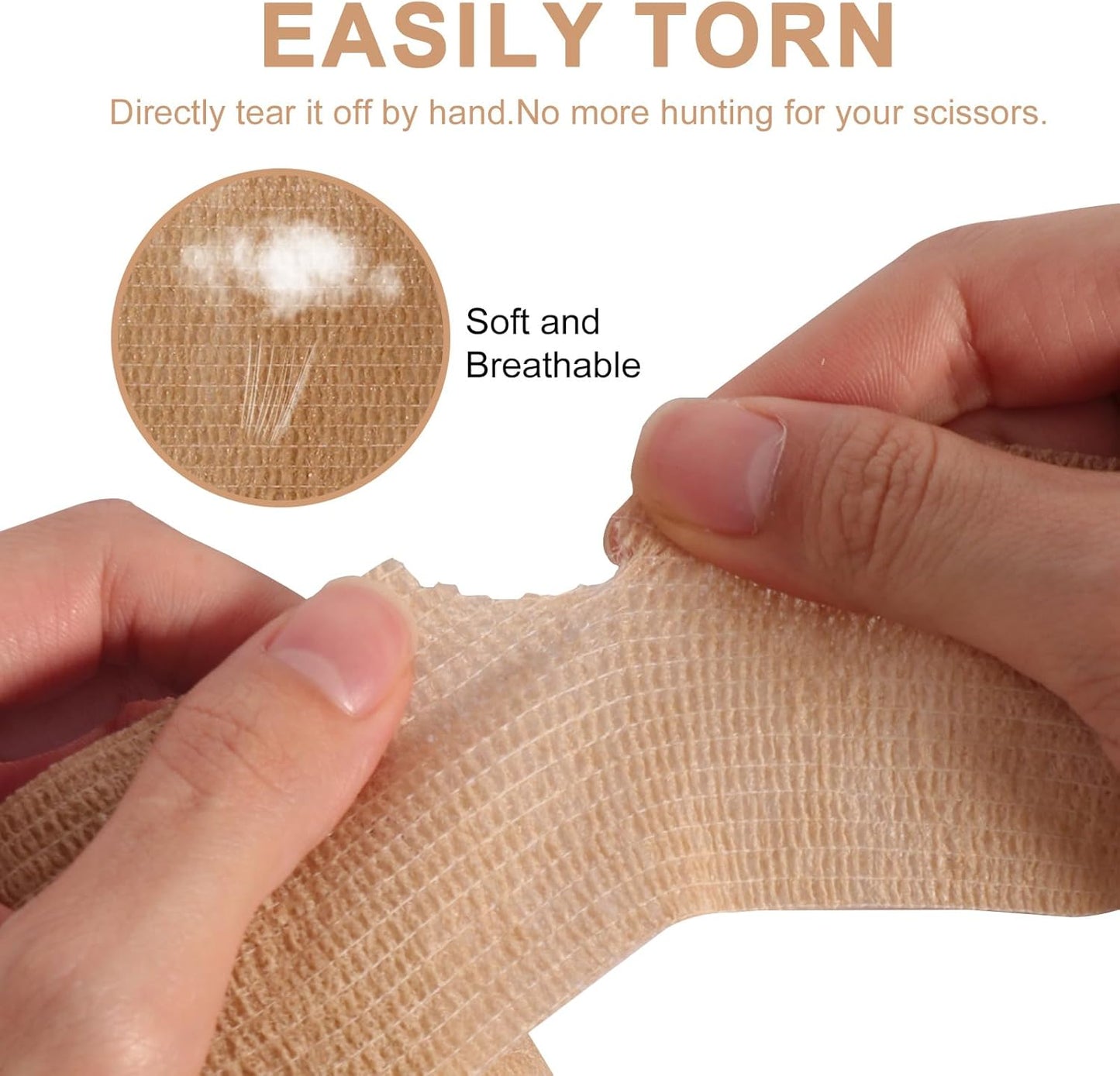 48 Pack Self Adhesive Bandage Wrap, 2” x 5 Yards Cohesive Medical Tape Elastic Grip Tape Black Sports Tape Athletic for Ankle, Wrist Sprains, Pet First Aid (Brown)