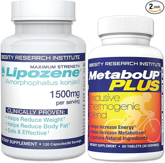 Lipozene Weight Loss Combo of one Mega Bottle 120 Count and one Bottle of MetaboUP Thermogenic Supplement 60 Count in Total - Boost Metabolism, Increase Energy, and Control Your Appetite