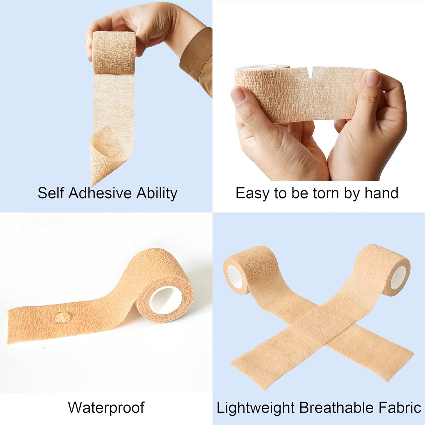 10 Pack Self Adherent Bandage Wrap Elastic Cohesive Bandage Self Adhesive Tape Vet Wrap Tape 2 Size (8Pack 2'' and 2Pack 1''), Skin Color