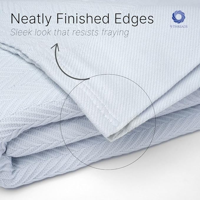 100% Cotton Herringbone Weave Blankets, 66"X90" Twin, Throw Blanket for Bed,All Season Cotton Blanket, Cozy Blanket,Throws Bed Blanket, Throw Blanket for Couch,Modern Home Decor -Light Blue