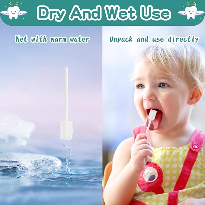 Baby Tongue Cleaner Toothbrush 30Pcs Disposable Infant Tooth Brush Clean Baby Mouth with 2Pcs Finger Toothbrush Oral Cleaning Stick Gauze Cleaner Stick Dental (Green, 32 Piece Assortment)