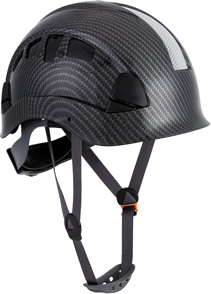 LOHASPRO Hard Hats Construction Safety Helmet ANSI Z89.1 Approved OSHA Hardhat, Vented Carbon Fiber Black Hard Hat with Chin Strap Tree Rescue Arborist Helmet(Black Graphite Pattern)