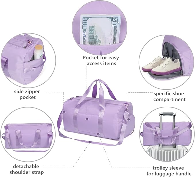 MABROUC Duffle Bag For Women, Sports Duffel Bag for Gym with Wet Pocket & Shoe Compartment, Overnight Weekender Travel Bag