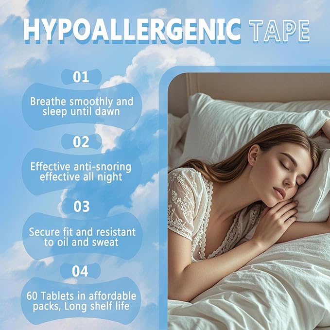 Nasal Strips for Snoring (60 Count),Nasal Strips for Breathing,Stop Snoring,Oil & Sweat Proof High-Adhesive Patch,Better Sleep & Anti Snore,Gentle On Skin,Clear Airways