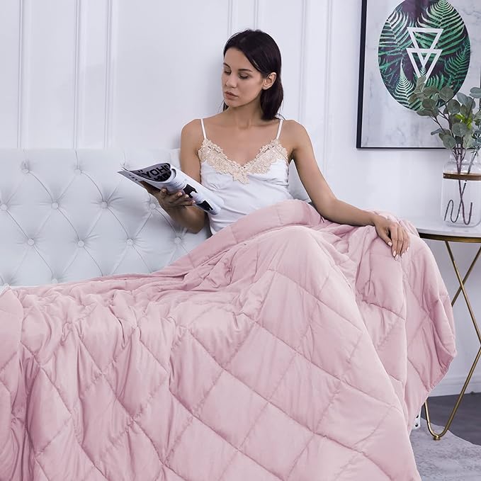 L'AGRATY Weighted Blanket - 60"x80" 25lbs Cooling Breathable Heavy Blanket Microfiber Material with Glass Beads for Adult All-Season Summer Fall Winter Soft Thick Comfort