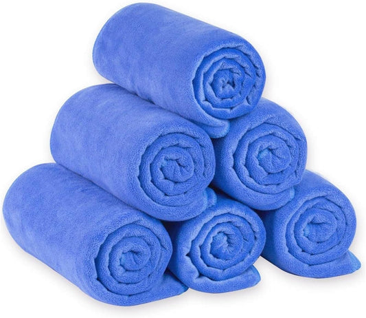 JML Microfiber Bath Towels Set, Large, Absorbent, Soft, Fast Drying, Multipurpose Microfiber Towel for Adult, Beach, Pool, Sport, Yoga, 6 Pack, 27" x 55" - Blue
