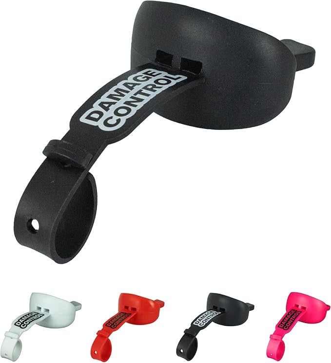 DAMAGE CONTROL Mouthguard with Permanent Helmet Strap, Youth Mouth Guard to Protect Lips & Teeth, No Boiling Pacifier, Breathable Binky Mouthpiece, Football Mouthpiece, Works with Braces (Black)