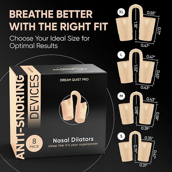Anti Snoring Devices – Nasal Dilators - Nose Clips for Snore Relief & Better Sleep – Comfortable Silicone Snore Stopper – Anti Snoring Nose Vents – 8 Pack + Travel Case