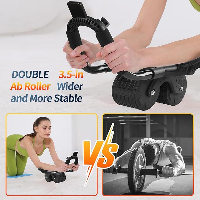 Ab Roller Wheel with Timer & Knee Mat, Home Workout Auto Rebound Abdominal Wheel with Elbow Support - Core Workout Equipment for Strengthening Abs, Home Gym Exercise for Women & Men