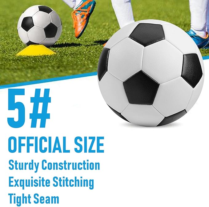 6 Pcs Deflated Soccer Ball Bulk with Pump Size 5/4/3 Sport Soccer Ball Training Ball for Adult Soccer for Game Match Birthday Party Gift