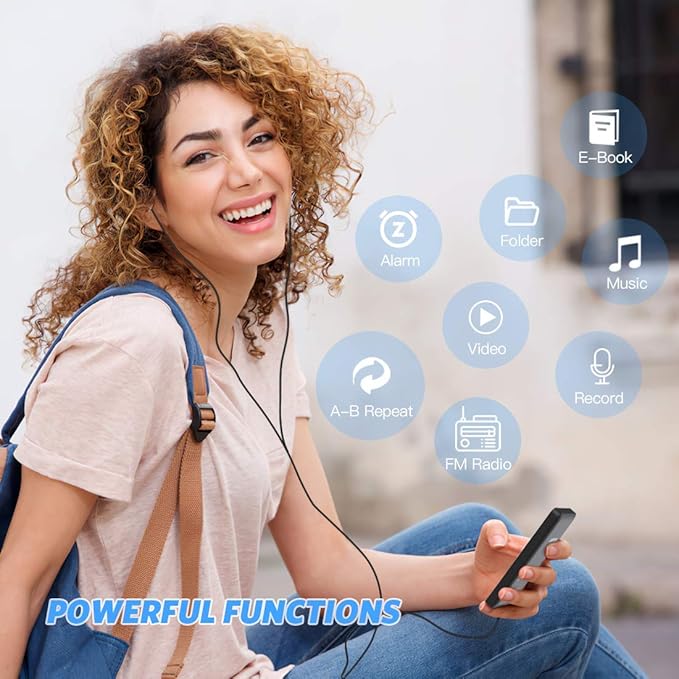 AGPTEK A02S 16GB MP3 Player, 70 Hours Playback Lossless Sound Music Player, Supports up to 128GB, Black