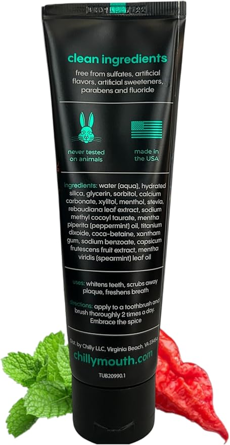 Chilly Natural Spicy Whitening Toothpaste with Intense Spearmint Flavor and Ghost Pepper Flakes – SLS & Fluoride Free Toothpaste, Whitening Formula for Fresh, Healthy Smile (Pack of 1)