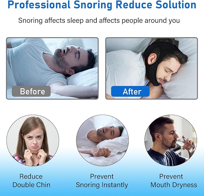 Forzacx Chin Strap for Cpap Users Anti Snoring Devices 2 Pack - Breathable Cpap Chin Strap Snoring Solution, Effectively Reduce Snoring, Non-Stick Hair, Don't Fade - Black&Grey