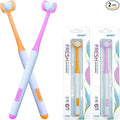 3 Sided Autism Toothbrush 360° Oral Teeth Cleaning Design U-Shaped Toothbrush 2 PCS Adult Soft Bristles Soft and Gentle for Complete Tooth and Gum Care (Orange+Pink)