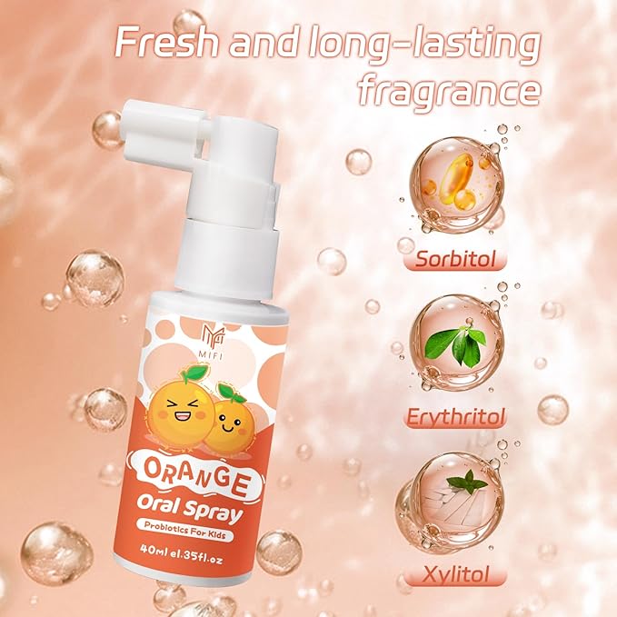 Kids Oral Spray, Toddler Toothpaste Helper for Daily Oral Care and Fresh Breath,Fruit-Flavored, Probiotic Oral Spray for Child (1Pack, Orange)