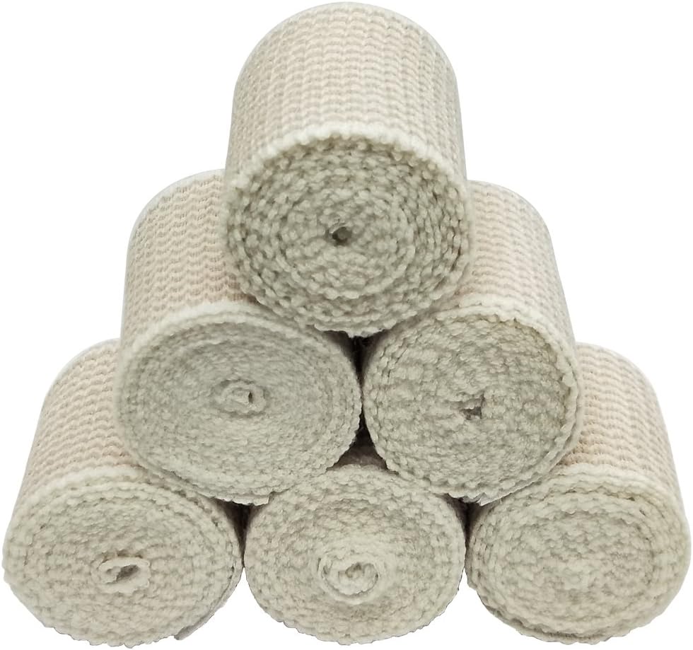 6 Pack Elastic Bandage Wrap | 2" Medical Bandage Wrap with Hook-and-Loop Fasteners on Both Ends Compression Wrap for Wounds Latex Free Stretch Bandage for Foot Arm Hand Ankle Injury