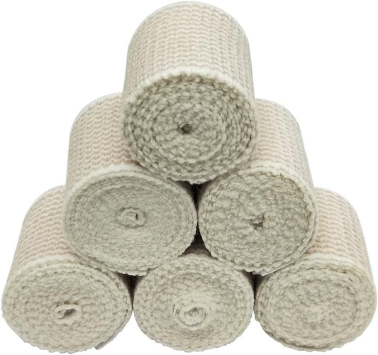 6 Pack Elastic Bandage Wrap | 2" Medical Bandage Wrap with Hook-and-Loop Fasteners on Both Ends Compression Wrap for Wounds Latex Free Stretch Bandage for Foot Arm Hand Ankle Injury