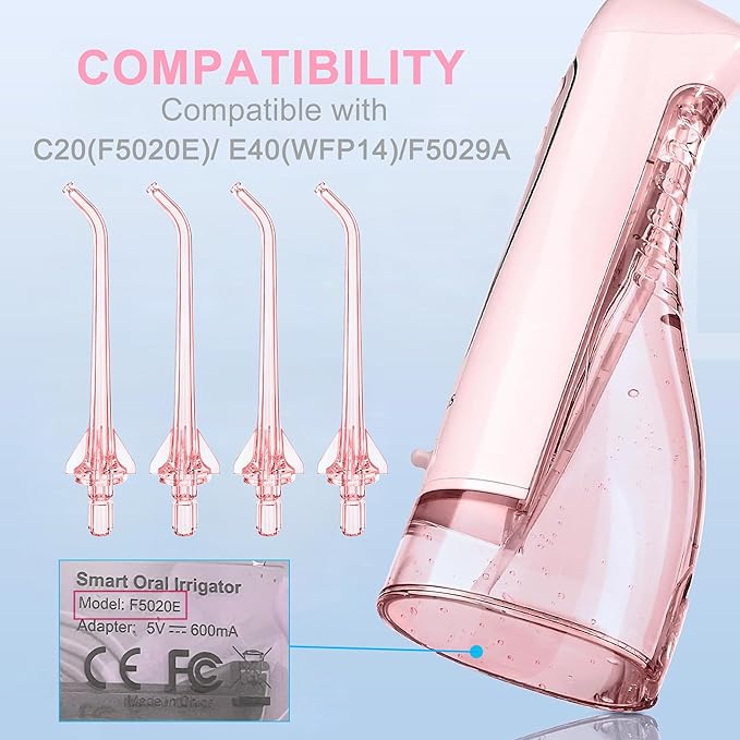 Replacement Water Flosser Tips for COSLUS Oral Irrigator, Dental Flosser Jet Tips Compatible with COSLUS C20 (F5020E), E40 (WFP14), C31 (F5023), C50, and C51 Water Flosser (Pink)