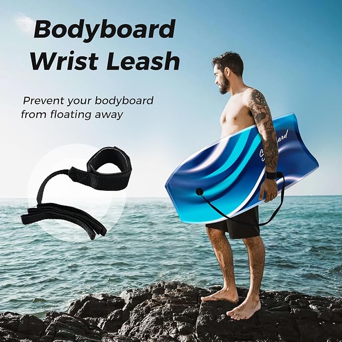 KOTEK 33/37/41 Inch Body Board with Wrist Leash, EPS Core, Dual Channel, HDPE Slick Bottom, Bodyboard for All Skill Levels & Wave Conditions