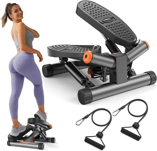 Niceday Twist Stepper for Exercise at Home, Mini Stair Stepper with Resistance Bands at Home Workout Equipment with 300LBS Loading Capacity, Hydraulic Fitness Stepper with LCD Monitor Gray