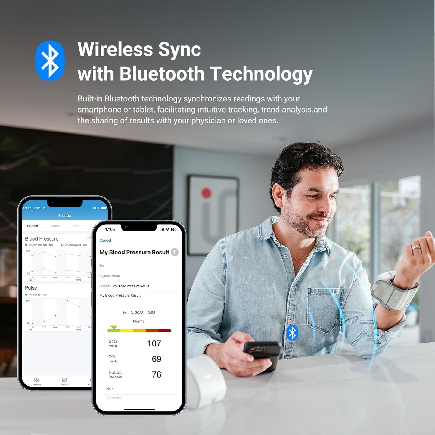 iHealth Push Wrist Blood Pressure Monitor, Digital Bluetooth Blood Pressure Machine with Large Display and Portable Carrying Case for at Home and Travel Use