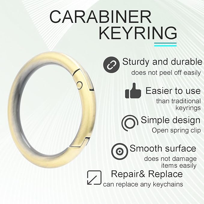 10 Pack 1-1/4Inch Trigger Spring O Rings, Metal Round Carabiner Clip Snap Hook, Spring Keyring Buckles for Replacement Purse Strap, Paracord Lanyard Clips, Keychain Rings Hardware DIY Crafts Making