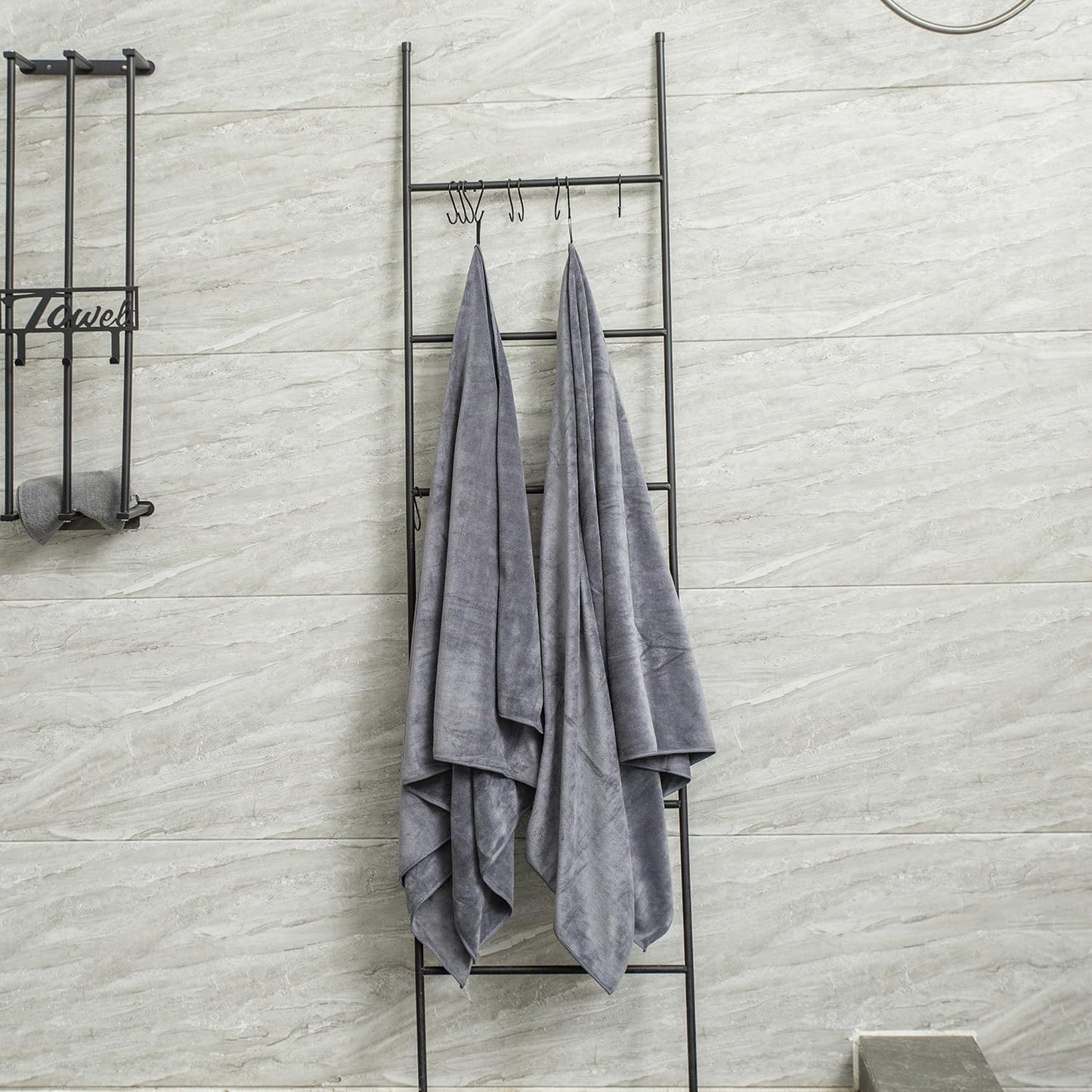 JML Microfiber Bath Towel Set, 6 Pack 30" x 60", Large, Soft Absorbent Microfiber Hair Towels for Adult, Men, Body, Grey