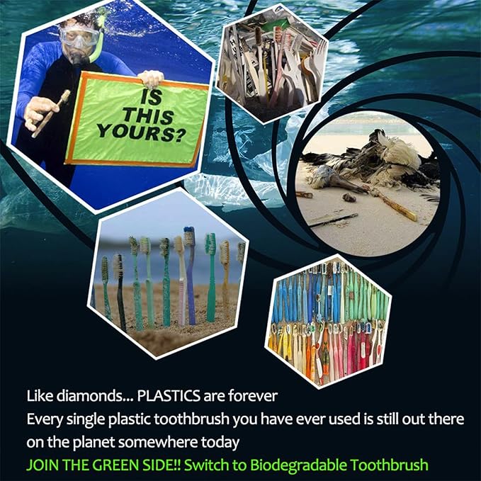 Biodegradable Bamboo Toothbrushes, 10 Piece BPA Free Soft Bristles Toothbrushes, Natural, Eco-Friendly, Green and Compostable