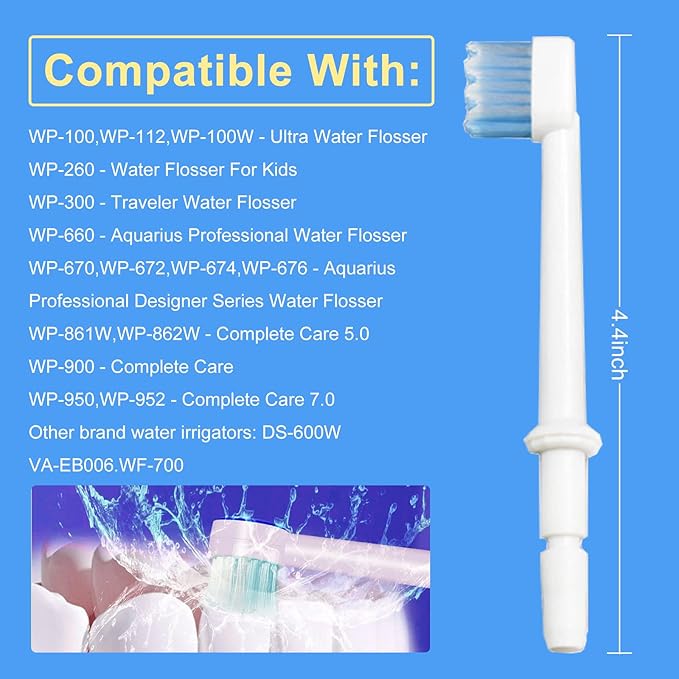 Replacement Tips for Waterpik Aquarius Water Flosser, Compatible with Waterpik Water Flossers Toothbrush Replacement Heads (6 Brush Head Tips)