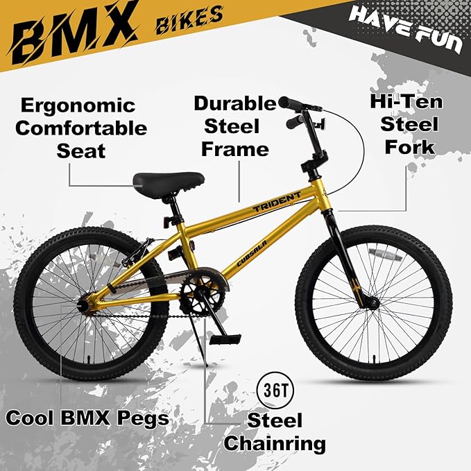 20 24 26 Inch BMX Race Bike Trident Bicycles Beginner-Level to Advanced Riders with 2 Pegs, Multiple Colors