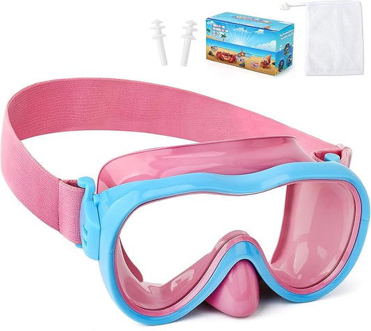 Kids Swim Goggles with Nose Cover, Anti-Leak Swim Mask with Elastic Fabric Strap, UV Protection Swimming Goggles for Kids