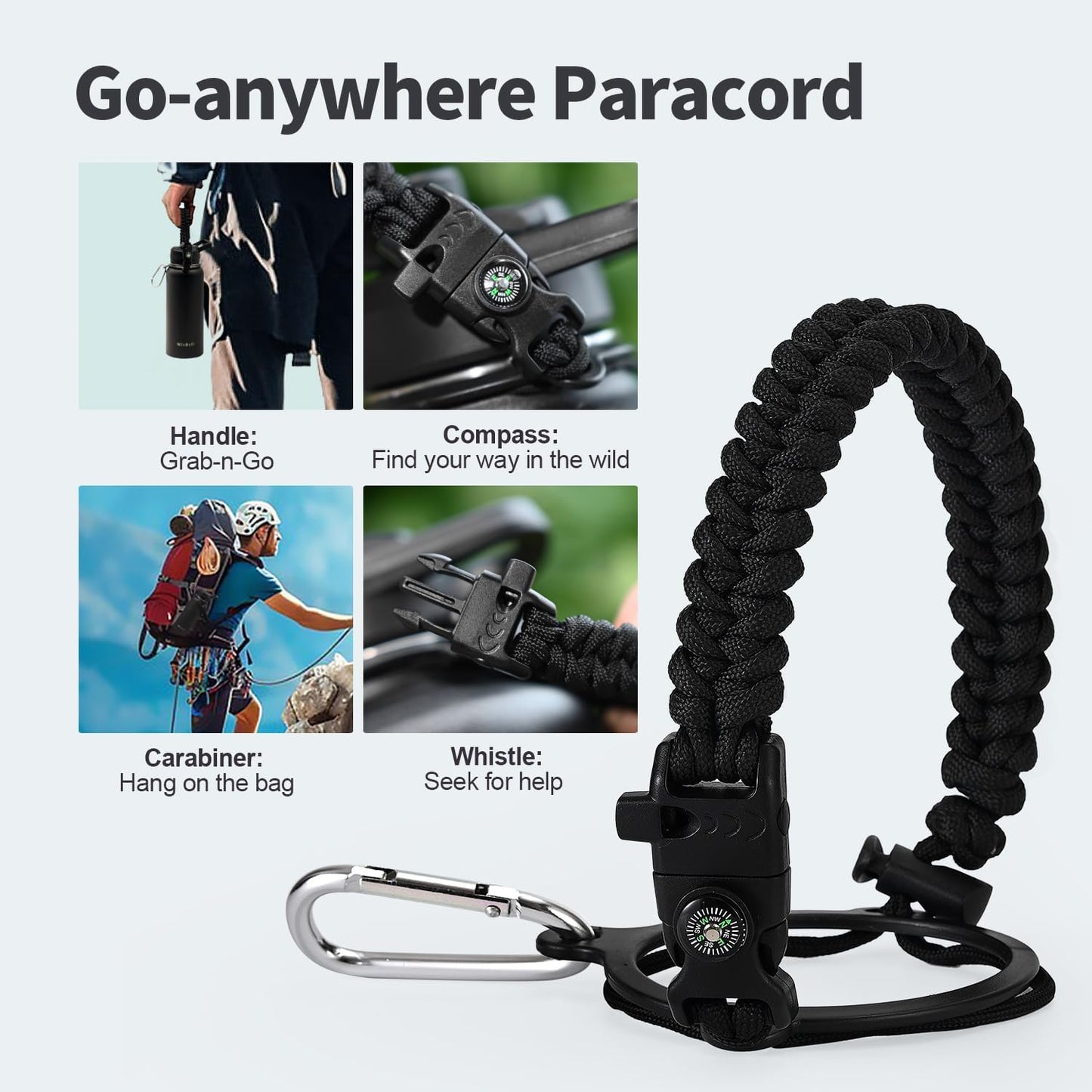 32 oz Insulated Water Bottle with Straw (Cold for 48 Hrs), Stainless Steel Triple Wall Vacuum Sports Water Jug, Leakproof Hydro Cup Flask with Paracord Handle & Straw Spout Lids & DIY Stickers