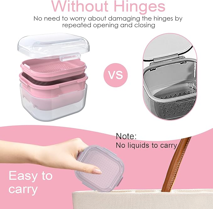 ARGOMAX Denture Case, Denture Cup for Soaking Dentures(Not Leak-Proof), Thorough Cleaning of Dentures, Retainer, Mouthguards, Clear Braces (Dark Pink).