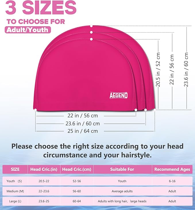 Aegend Fabric Swim Cap, Silicone Waterproof Layer - Breathable Cloth Swimming Cap, Keep Hair Dry with Hight Elasticity for Youth(8-16) Adult, 2 Sizes to Choose