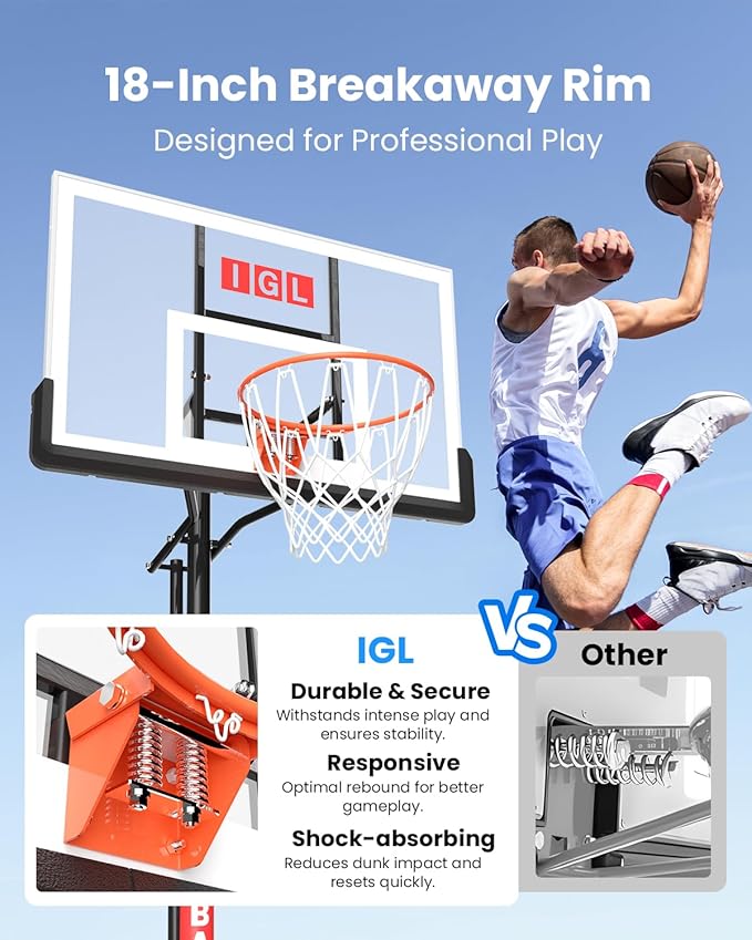 IGL In ground Basketball Hoops Outdoor, 10ft Height Adjustable Basketball Goal In ground with Shatterproof Backboard and Pro-Style Rim