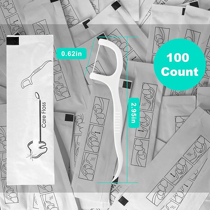 100 Count Individually Wrapped Floss Picks - Curved Tip Non-Slip Grip Travel Dental Flossers, for Adults Daily Oral Care Braces Bridges, Tight Spaces Sensitive Gums, Wax-Free Portable Toiletries