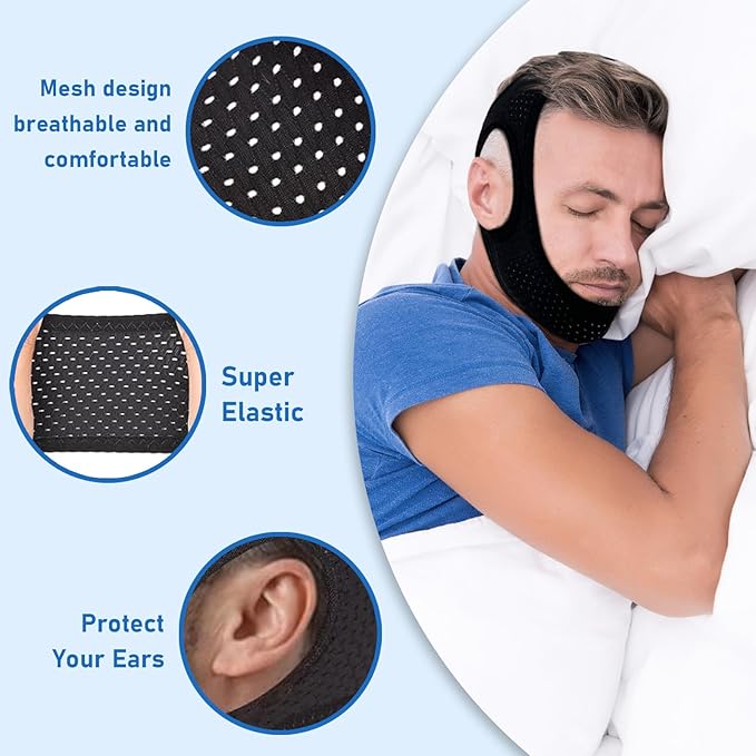 2 Pack Anti Snore Chin Strap for Sleeping，Jaw Tape Mouth Snoring Sleep Devices Stopper Cpap Users Breathing Head Mouthpiece Solution to Keep Closed Mandibular Advancement Reducing for Men Women