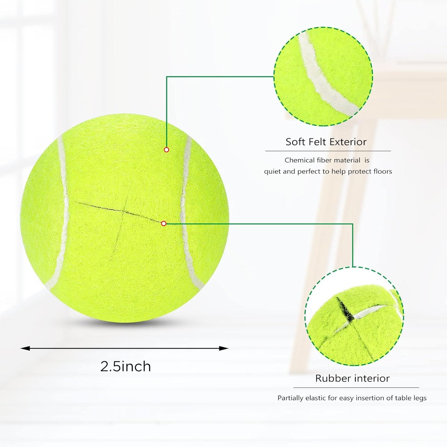 Macarrie 24 Pcs Precut Tennis Balls for Furniture Legs and Floor Protection Chairs Desks Furniture Tennis Balls for Chairs Feet Long Lasting Foot Covers(Yellow)