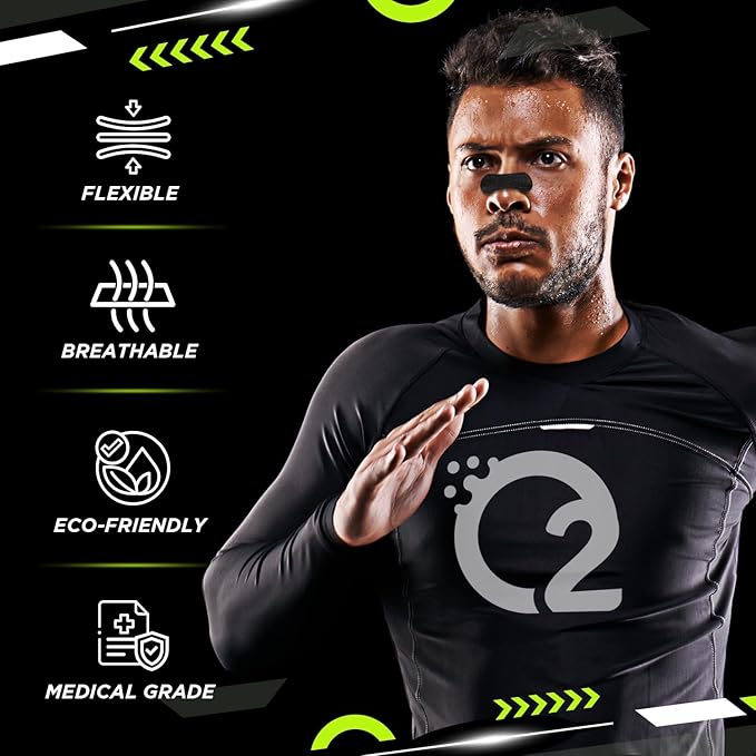 AIR-ON Performance Nose Strips | Nasal Strip for Breathing, Less Snoring & Sleeping Relief | Extra Strength, Wide Body | Drug-Free Adhesive, Athletic Support, Sweat & Oil Proof - Black (30 Pieces)