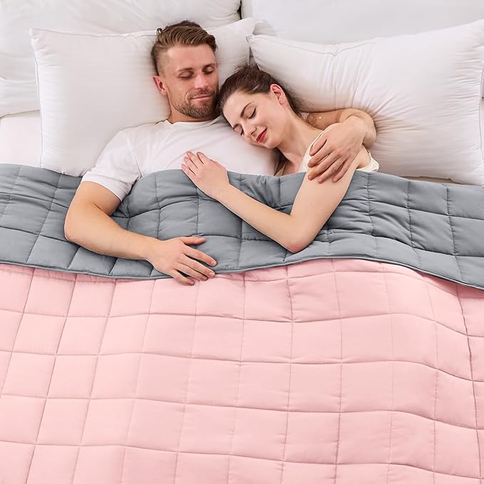 King Size Weighted Blanket for Adults (20 lbs, 80” x 87”, Pink Grey) Cooling Heavy Blanket for Sleeping Perfect for 190-210 lbs, Breathable Blanket for Adults & Couple All Season, Machine Washable