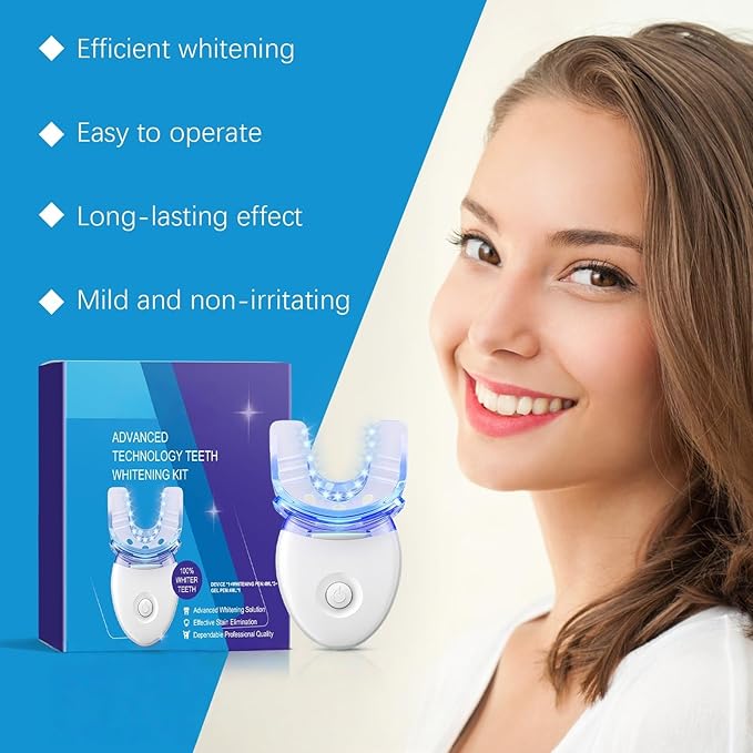 Advanced Technology Teeth Whitening Kit with LED Light, Natural Extracts, Professional Quality