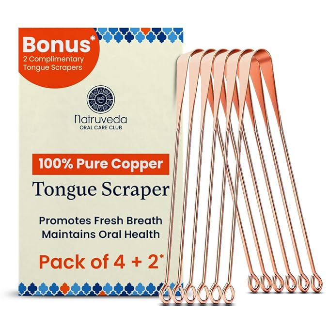 100% Pure Copper Tongue Scraper – Limpiador de Lengua Raspador for Adults & Kids | Metal Tongue Cleaner for Fresh Breath | Reusable Ayurvedic Tongue Scraper | Tongue Cleaning Tool (6 Pack, USA Seller)