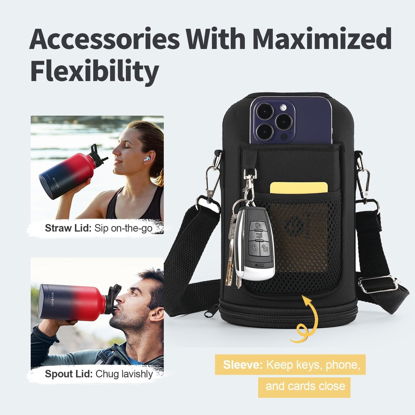 64 oz Insulated Water Bottle with Straw (Cold for 48 Hrs), Half Gallon Stainless Steel Triple Wall Vacuum Sports Water Jug, Leakproof Hydro Cup Flask with Straw Spout Lids & DIY Stickers