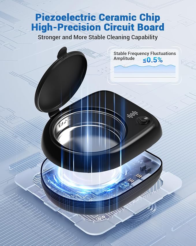 Rechargeable Ultrasonic Retainer Cleaner Machine | 50kHz 1.9 inch Ultra-Thin Portable | Night Guard Aligners Jewelry |6pcs Cleaner Tablets Included | Quick & Deep Clean Modes | Oral Dental Care