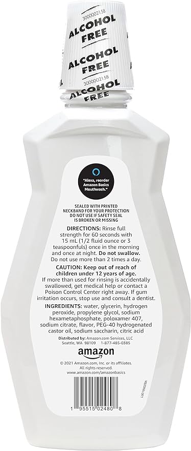 Amazon Basics Teeth Whitening Mouthwash, Alcohol-Free, Clean Mint, 32 Fluid Ounces, 1-Pack, Previously Solimo