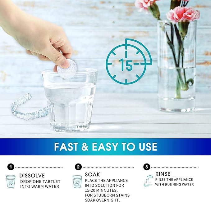 Y-Kelin Retainer and Denture Cleaner 120 Tablets for 4 Months Removes Stains Plaque Odors for Dentures Retainers Mouth Guard and Removable Dental Appliances (120 PCS, Mint)