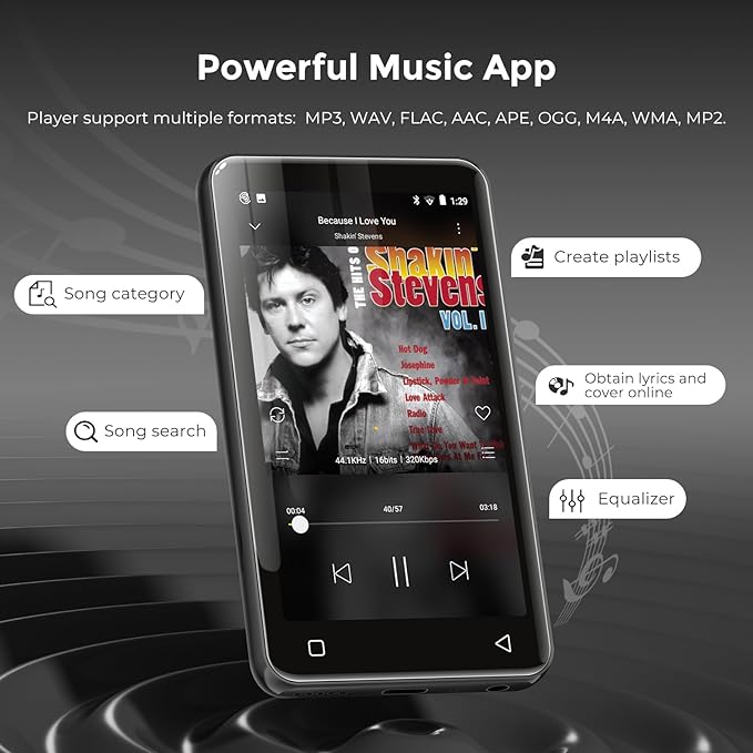 innioasis 80GB MP3 Player with Bluetooth and WiFi, MP3 Player for Kids with Spotify, Spotify Kids, Pandora, Audible, 4.0" Touch Screen Music Player with Parental Controls, Up to 1TB (Gray)