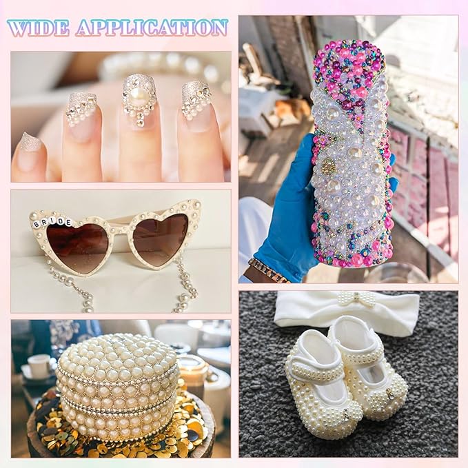 13500Pcs Flatback Pearls for Bedazzling (Beige) with B7000 Jewelry Glue, Assorted Size 2/3/4/5/6/8/10mm Half Pearl, Bedazzling Gems for Crafting Clothing Tumbler Shoes Embellishment Nail Art