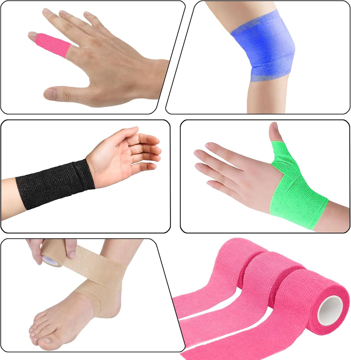 6 Pack 2 Inches Self Adhesive Bandage Wrap Breathable Cohesive Bandage Elastic Tape for Pets, Athletic, Sports, Wrist, Knee, Ankle(5 Yards Per Roll, Pink)